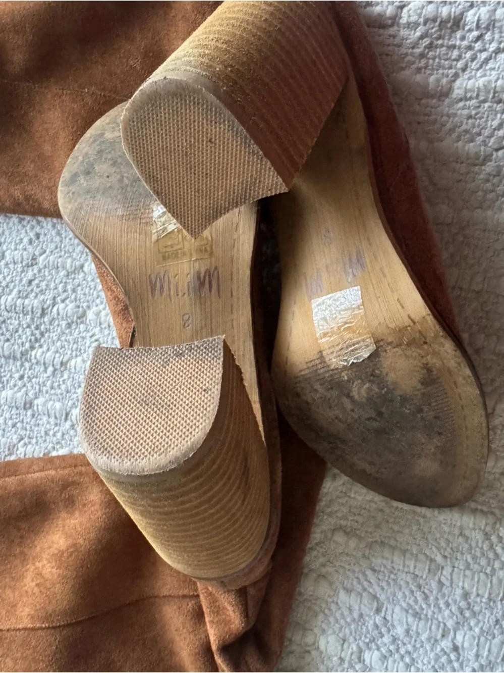 Mi.Im The Saint Handmade Suede Block Heel Tall Boots - Brown